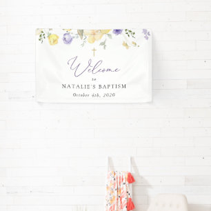 Banderoles Fleurs Violettes, Fleurs Jaunes, Bienvenue au Bapt