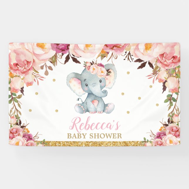 Banderoles Flexible Flore Elephant Baby shower Party fond (Horizontal)