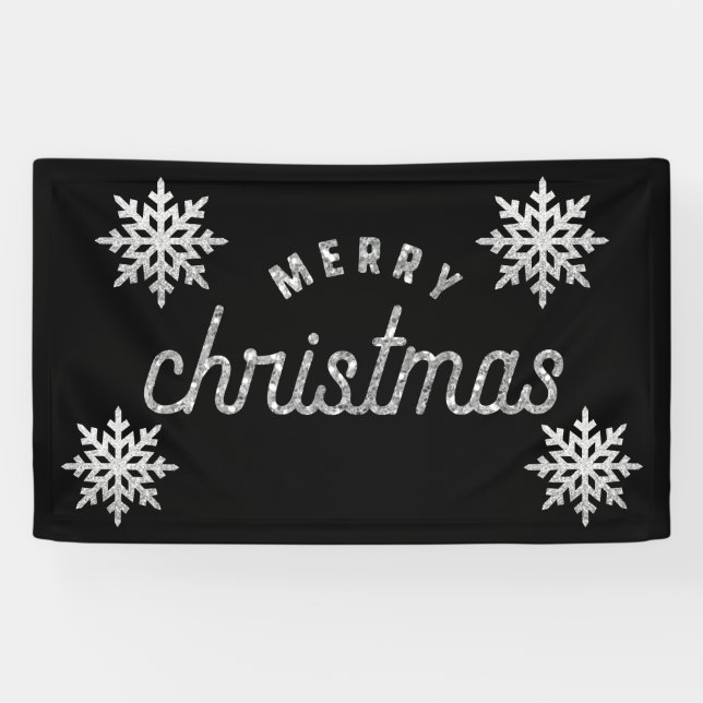 Banderoles Flocon de neige Parties scintillant en argent (Horizontal)