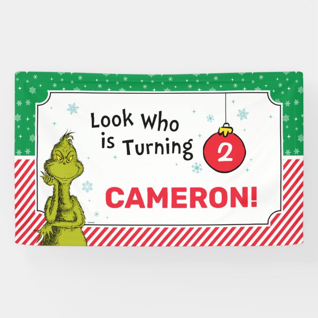 Banderoles Flocon de neige rouge et vert Grinch Anniversaire (Horizontal)