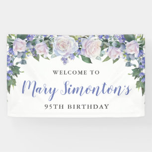 Banderoles Floral bleu rustique et blanc 95e anniversaire