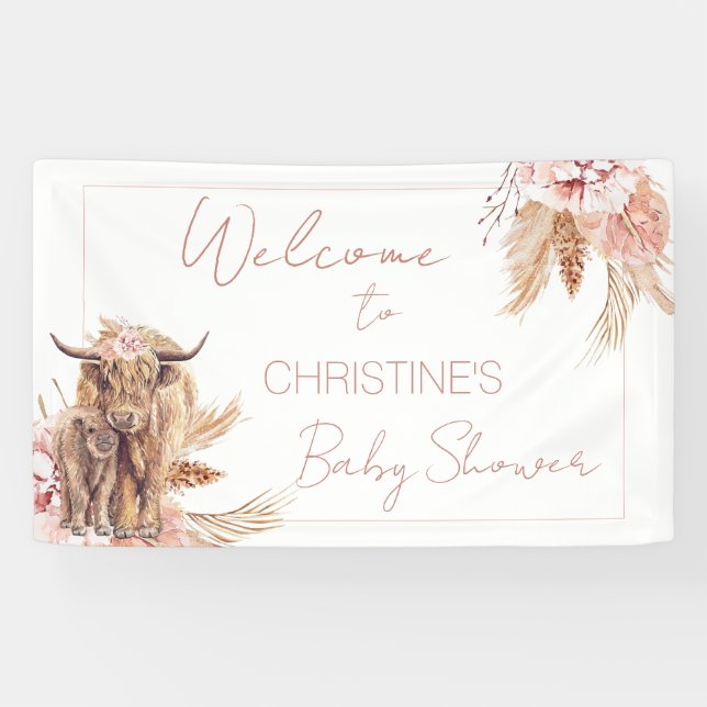 Banderoles Floral Boho Cow Calf Baby shower de bienvenue (Horizontal)
