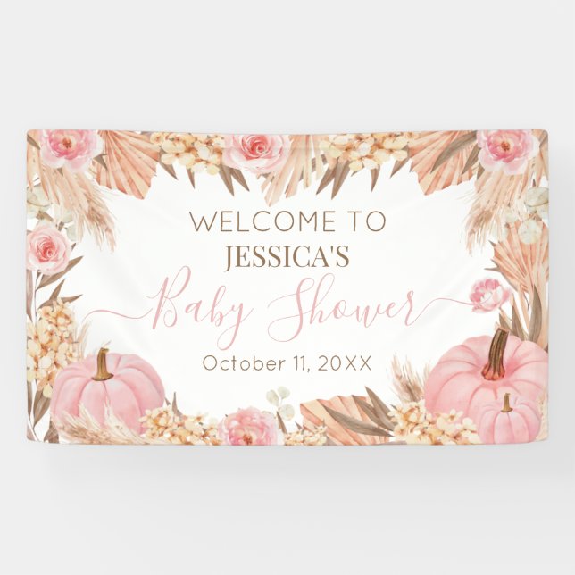 Banderoles Floral Boho Pampas Pink Pumpkin baby shower  (Horizontal)