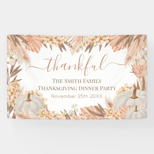 Banderoles Floral Boho Thanksgiving Dinner party banner (Horizontal)