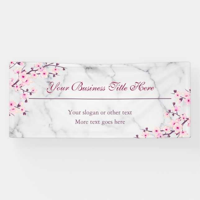 Banderoles Floral Cerisier Fleur Gris Marbre (Horizontal)