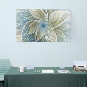 Banderoles Floral Dream Motif Abstrait Blue Khaki Fractal