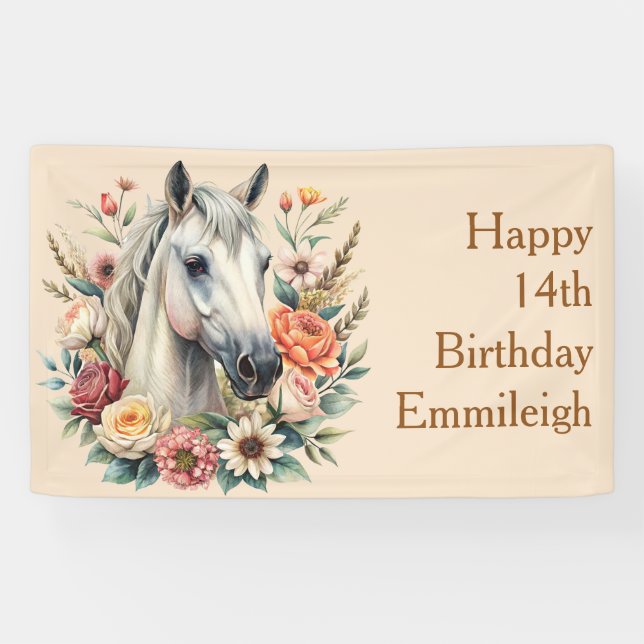 Banderoles Floral Horse Ado fille Anniversaire (Horizontal)