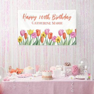 Banderoles Floral Joyeux 100e anniversaire