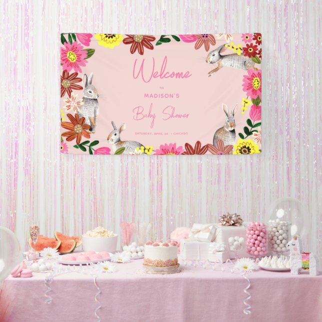 Banderoles Floral lapins rose Baby shower (Fête)