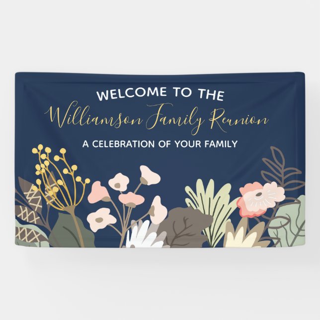Banderoles Floral Moderne Retrouvailles Familiales Bienvenue (Horizontal)
