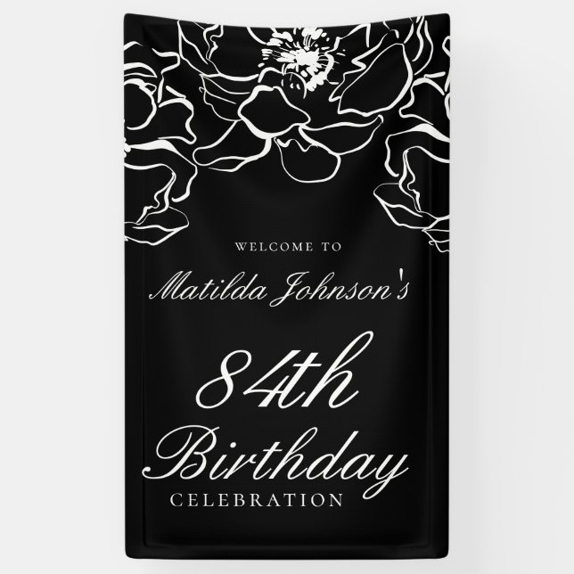 Banderoles Floral Noir Blanc Anniversaire Bienvenue (Vertical)