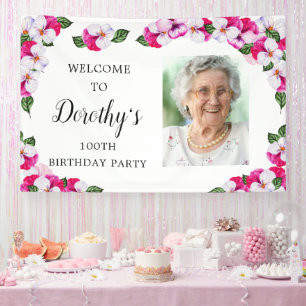 Banderoles Floral rose blanc 100e anniversaire Bienvenue