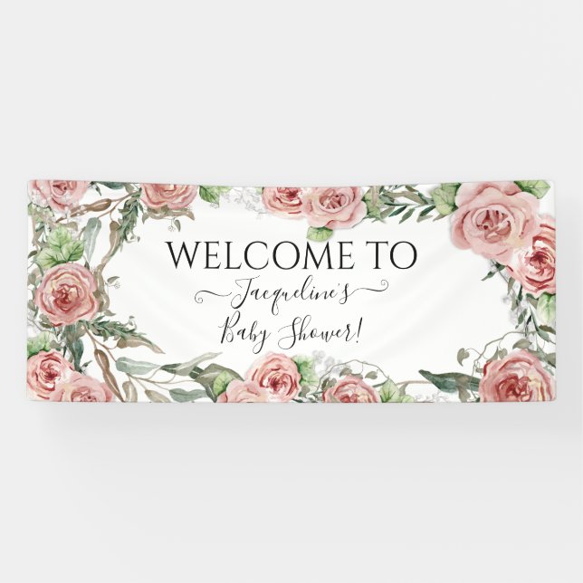 Banderoles Floral Rose Fleurs BOHO Oh Baby Girl Douche (Horizontal)