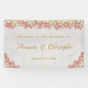 Banderoles Floral rose Orchidées Blanches Marbre Script Maria