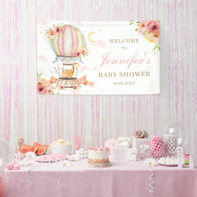 Banderoles Flore à air chaud Baby shower animal fond (Fête)