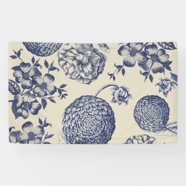 Banderoles Flore d'impression florale de fleurs bleues antiqu (Horizontal)