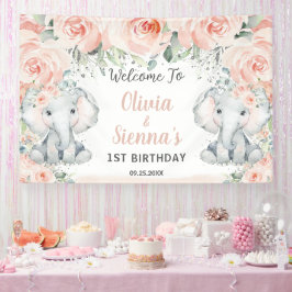 Banderoles Flore floue mignon Eléphant jumeaux Anniversaire