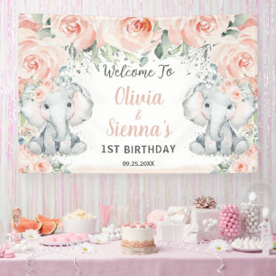 Banderoles Flore floue mignon Eléphant jumeaux Anniversaire