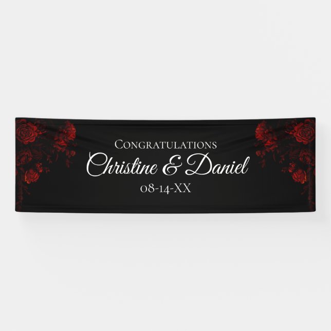 Banderoles Flore rouge profond Élégant Mariage gothique (Horizontal)