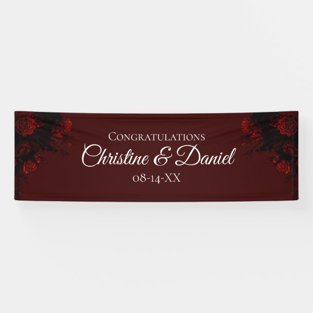 Banderoles Flore rouge profond Élégant Mariage gothique (Horizontal)