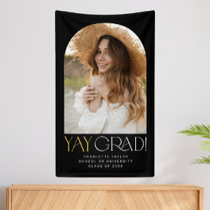 Banderoles Flûte moderne Black Gold Yay Grad Photo Graduation