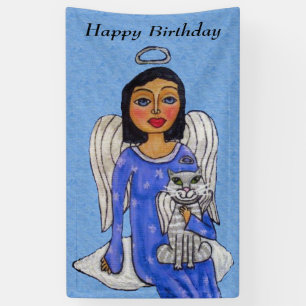 Banderoles Folk Art Angel on Cloud White Angel Blue