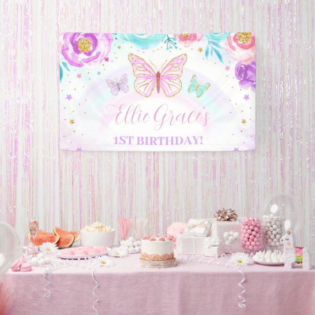 Banderoles Fond d'anniversaire du papillon floral (Fête)
