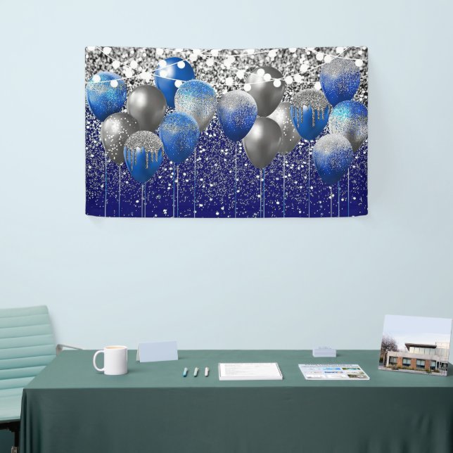Banderoles Fond de fête d'anniversaire bleu roi pailleté (Salon professionnel)