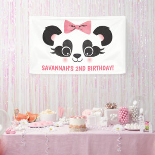 Banderoles Fond de fête d'anniversaire rose pour ours panda