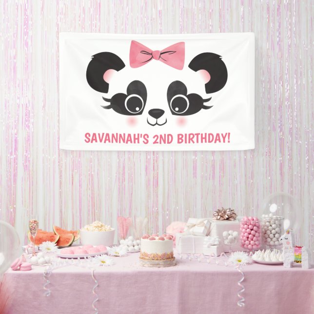 Banderoles Fond de fête d'anniversaire rose pour ours panda (Fête)