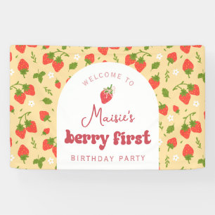 Banderoles Fond de fête du premier anniversaire fraise