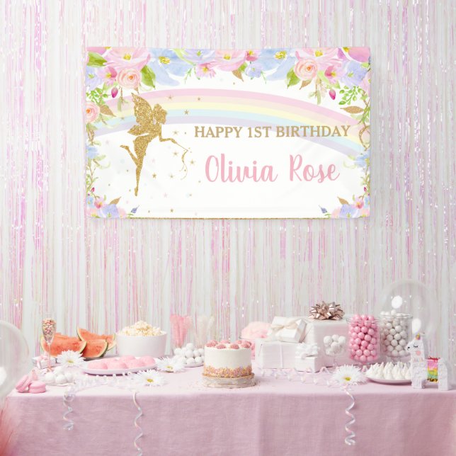 Banderoles Fond de scène d'anniversaire floral rose bleu Fair (Fête)