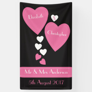 Banderoles Fond mariage / Photo Booth Coeurs noir et rose