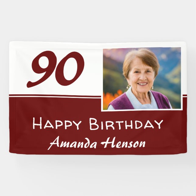 Banderoles Fond pour photo de fête d'anniversaire 90 ans roug (Horizontal)