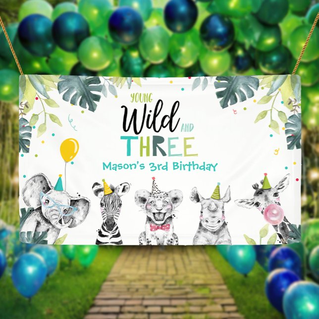 Banderoles Fond pour troisième anniversaire garçon Safari Ani (Créateur téléchargé)