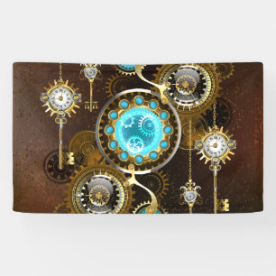 Banderoles Fond rouillé Steampunk avec verres turquoise