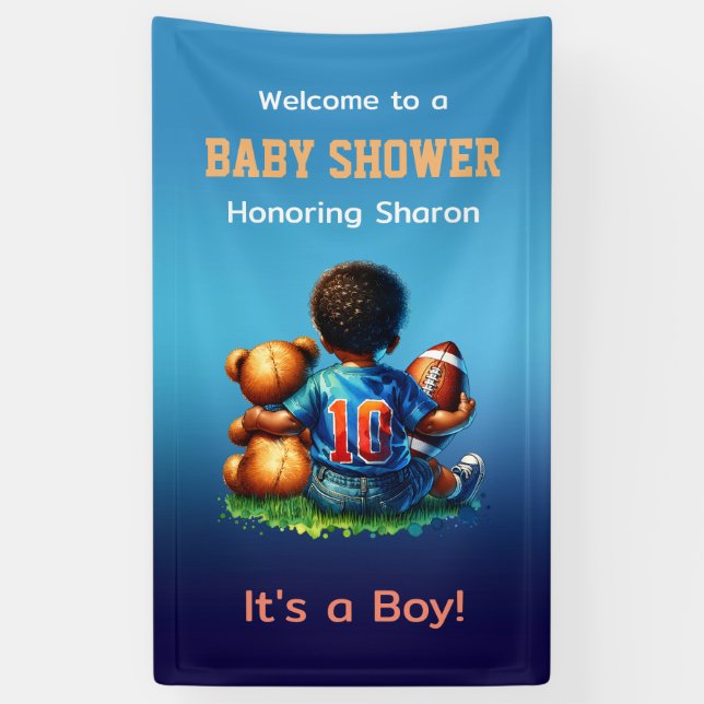 Banderoles Football Baby Boy avec Baby shower Teddy Bienvenue (Vertical)
