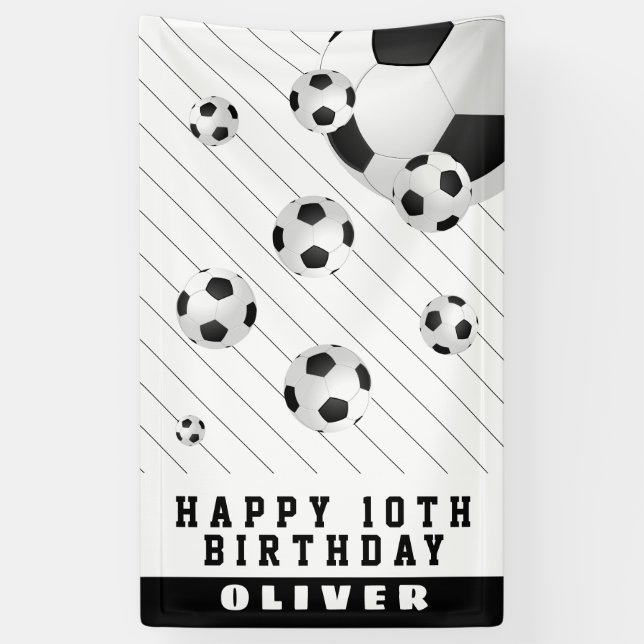 Banderoles Football Balls Black & White Birthday Party (Vertical)