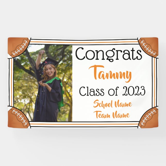 Banderoles Football Orange & Black One Photo Graduation (Horizontal)