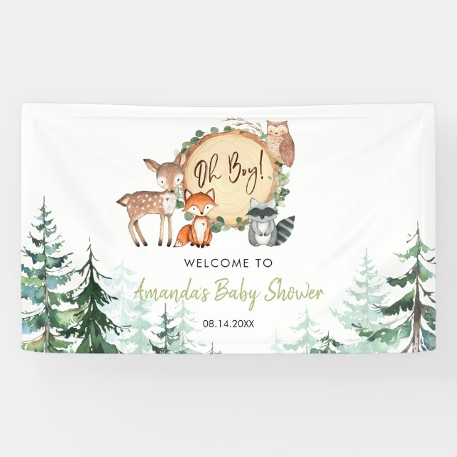 Banderoles Forêt boisée Oh Baby shower garçon Bienvenue Grand (Horizontal)