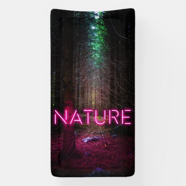 Banderoles Forêt de sapins mystérieuse enseigne néon magenta (Verticale)