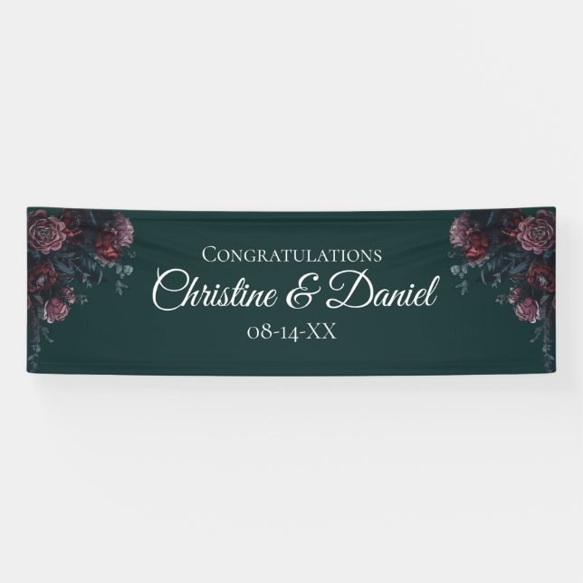 Banderoles Forêt foncée Vert Élégant Mariage Maroon Mauve (Horizontal)