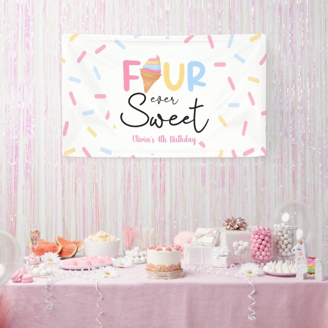 Banderoles Four Ever Sweet Ice Cream 4e fête d'anniversaire (Fête)
