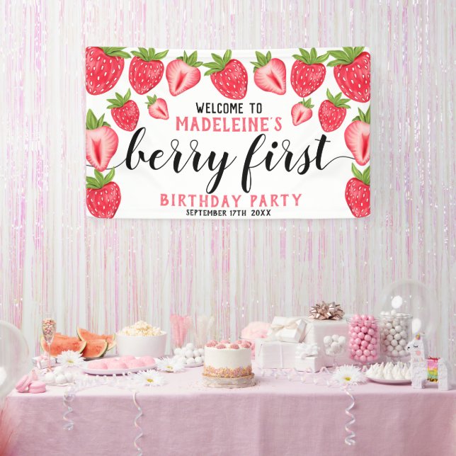 Banderoles Fraise 1er anniversaire fête Berry Premier accueil (Fête)