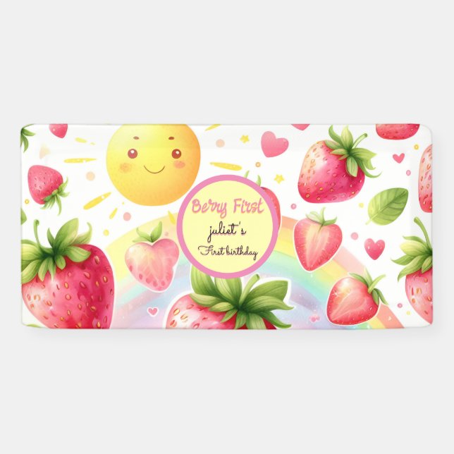 Banderoles fraise arc-en-ciel baies 1er anniversaire (Horizontal)