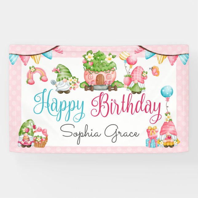 Banderoles Fraise Gnome Garden Anniversaire de la petite fill (Horizontal)