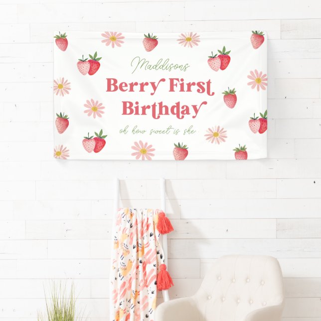 Banderoles Fraise mignonne et Filles marguerites 1er annivers (En situation)