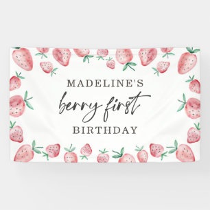Banderoles Fraise Premier anniversaire 1er Berry Sweet fond