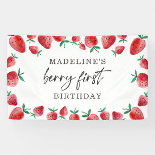 Banderoles Fraise Premier anniversaire 1er Berry Sweet fond