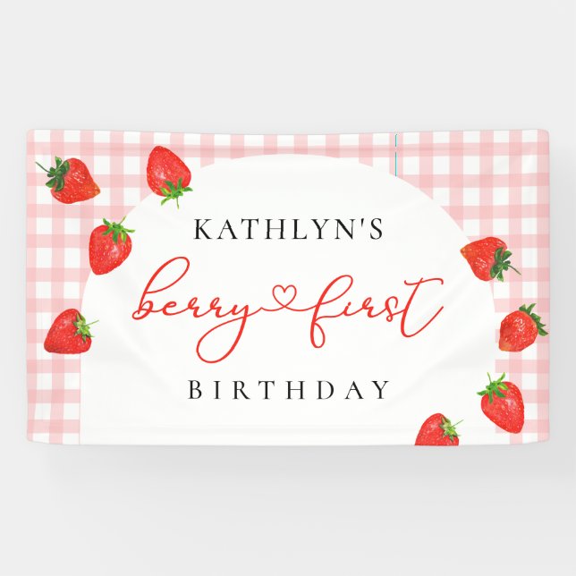 Banderoles Fraise premier anniversaire Berry rose 1er (Horizontal)